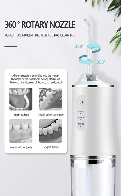 Oral Irrigator Portable Dental Water Flosser USB Rechargeable Water Jet Floss Tooth Pick 4 Jet Tip 220ml 3 Modes Teeth Cleaner